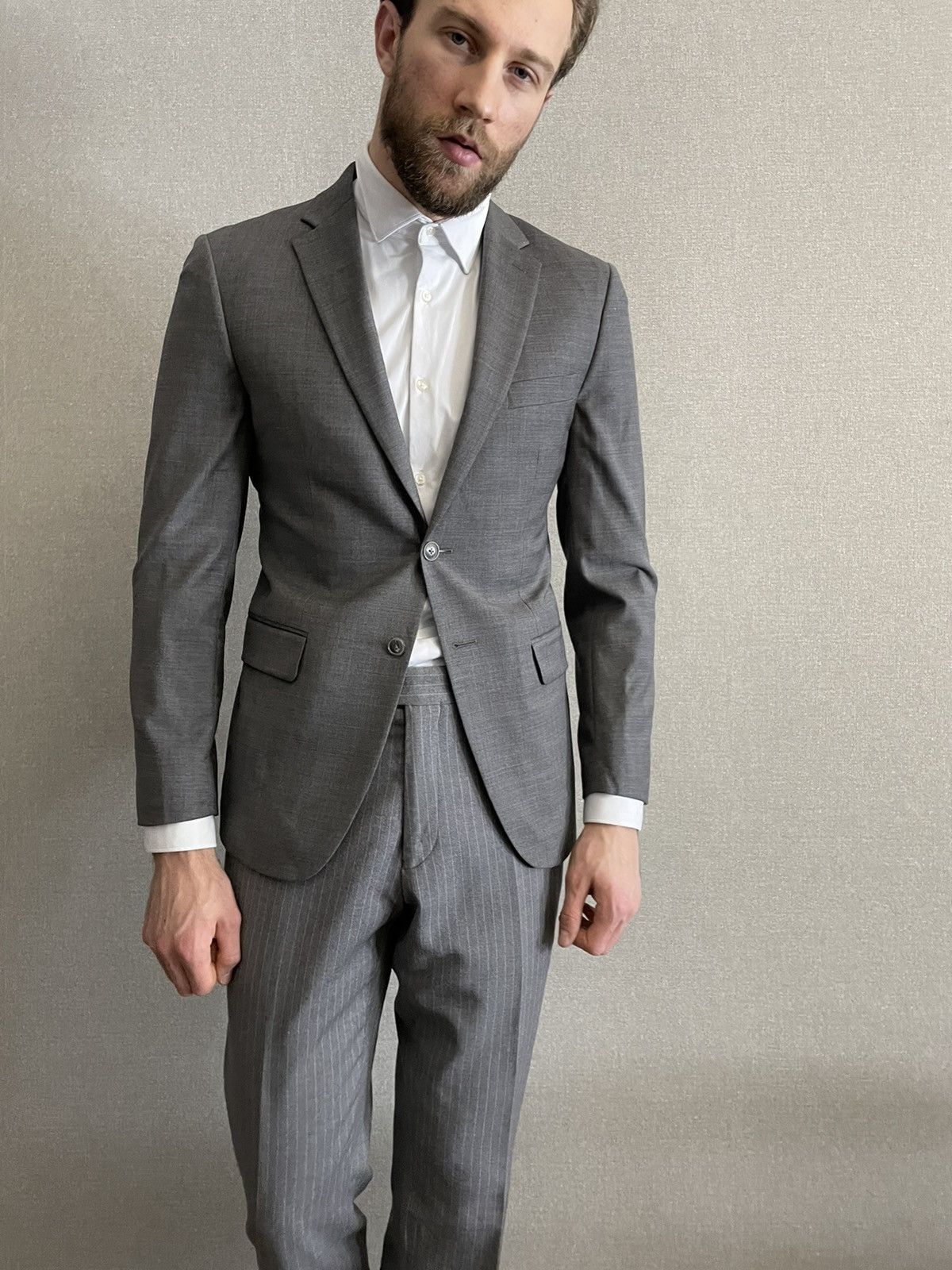 Joseph Abboud JOSEPH ABBOUD Mens Gray Wool Blazer Two button slim fit Size 46R - 1 Thumbnail