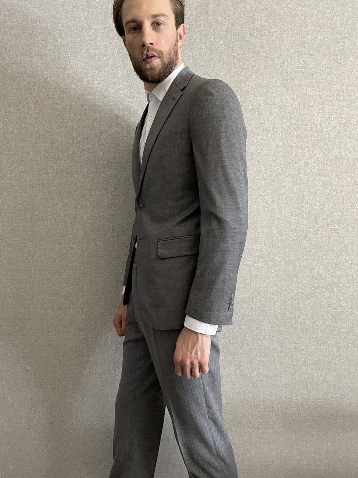 Joseph Abboud JOSEPH ABBOUD Mens Gray Wool Blazer Two button slim fit Size 46R - 4 Thumbnail