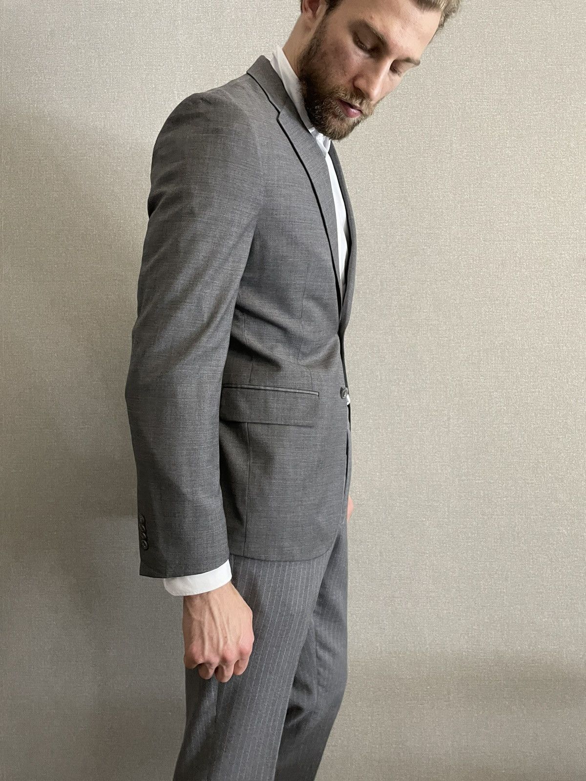 Joseph Abboud JOSEPH ABBOUD Mens Gray Wool Blazer Two button slim fit Size 46R - 3 Thumbnail