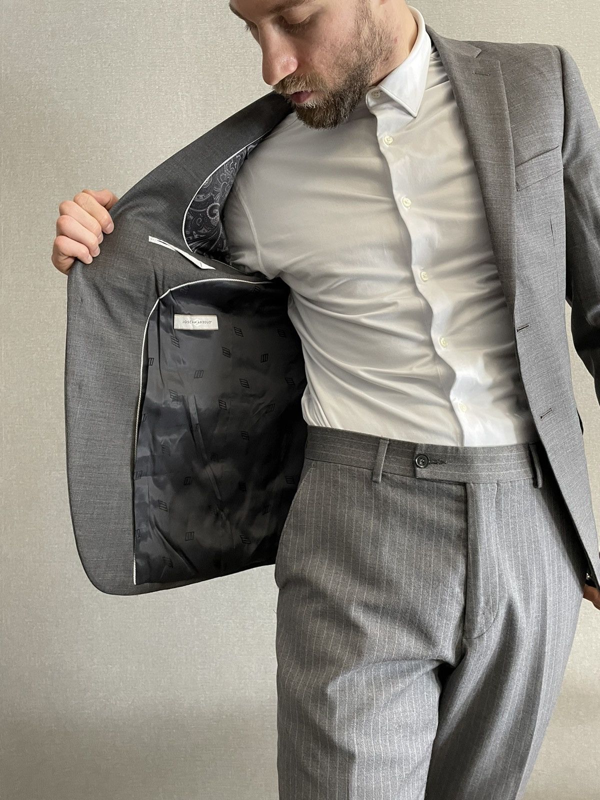 Joseph Abboud JOSEPH ABBOUD Mens Gray Wool Blazer Two button slim fit Size 46R - 6 Thumbnail