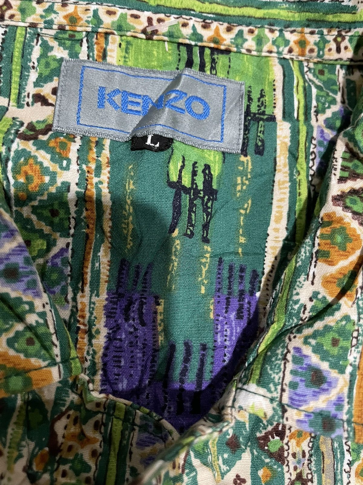 If Six Was Nine × Kenzo × Le Grande Bleu (L.G.B.) Vintage 90s Kenzo Emerald Green Double Down Pocket Shirts Size US L / EU 52-54 / 3 - 18 Thumbnail