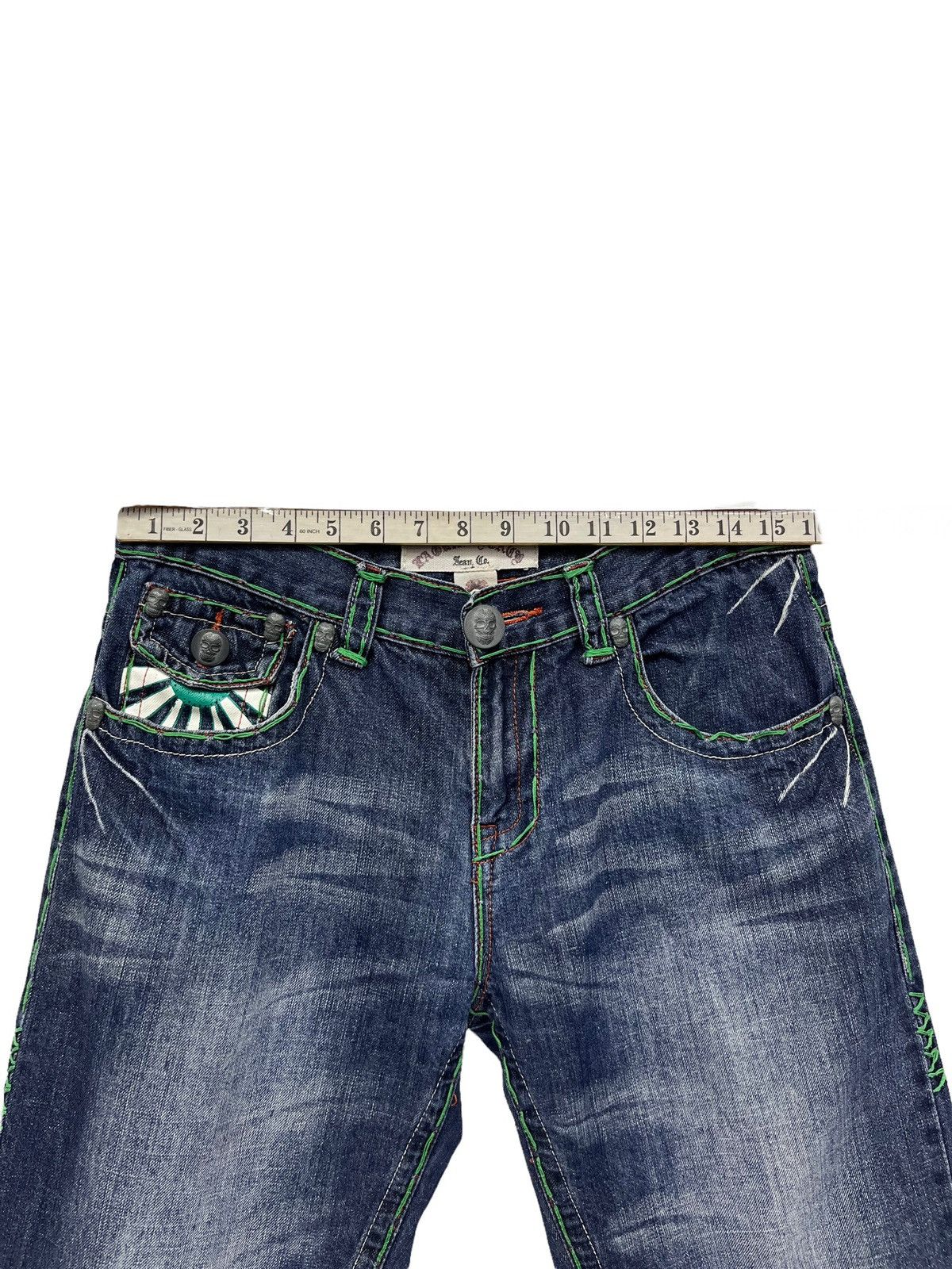 Vintage 90’s LAGUNABEACH Japan’s Rising Sun Skull Button Denim Short Size US 31 - 10 Thumbnail