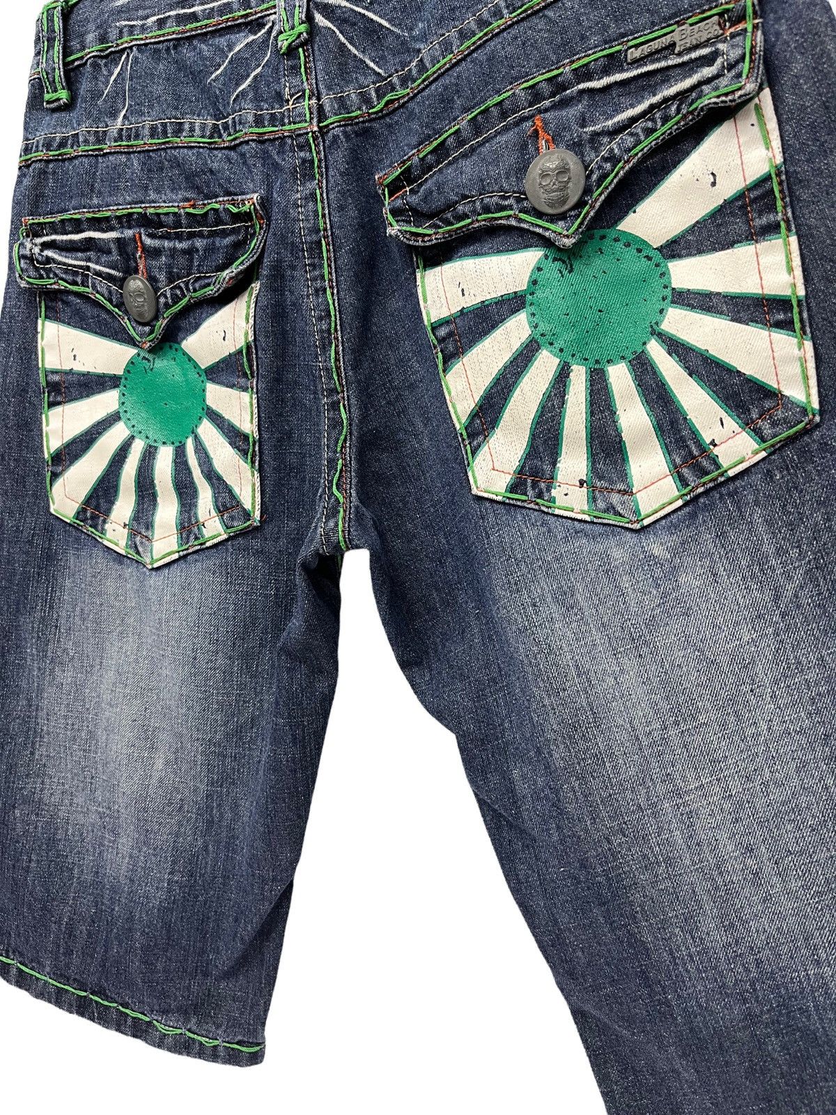 Vintage 90’s LAGUNABEACH Japan’s Rising Sun Skull Button Denim Short Size US 31 - 2 Thumbnail