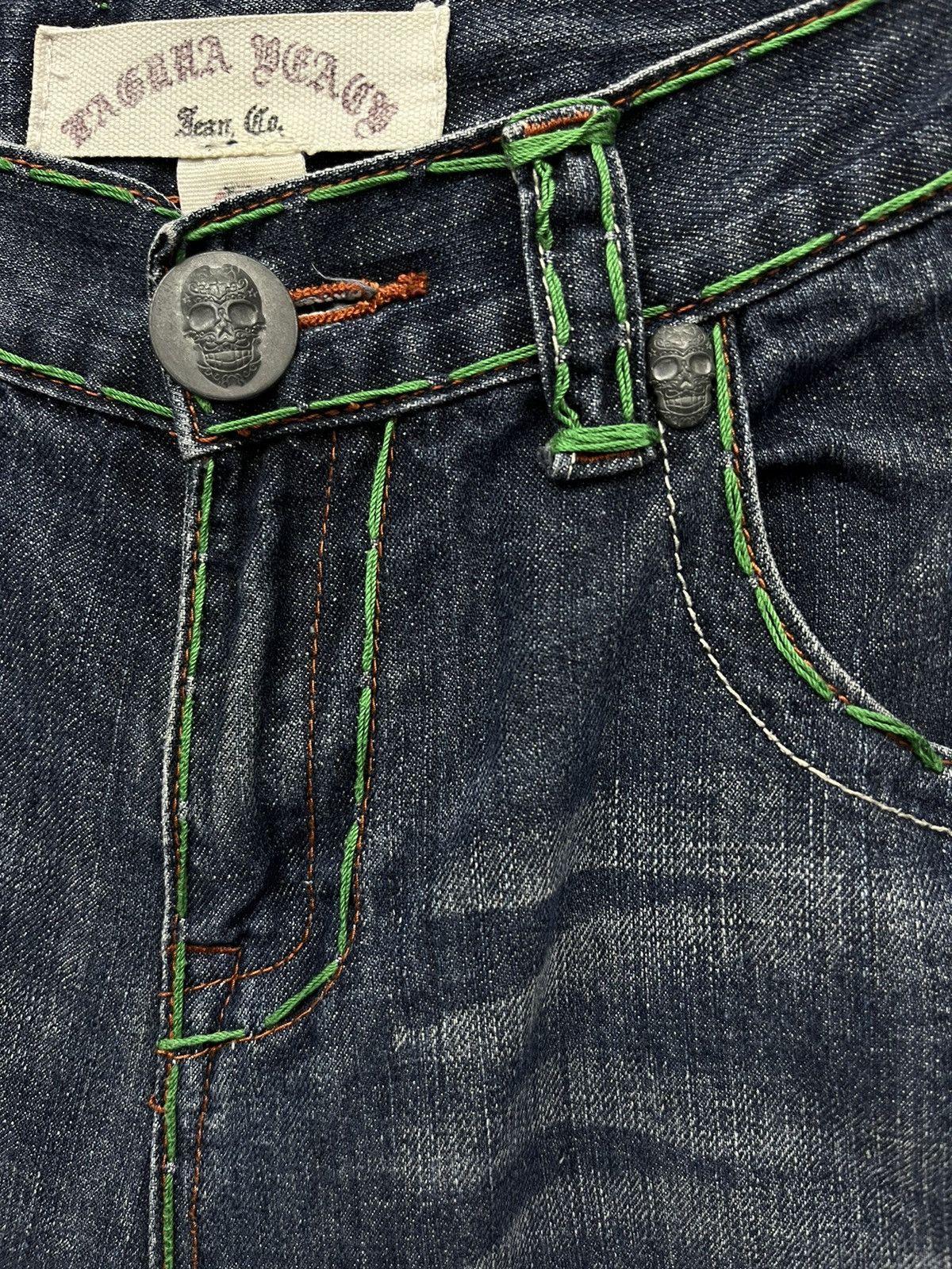 Vintage 90’s LAGUNABEACH Japan’s Rising Sun Skull Button Denim Short Size US 31 - 7 Thumbnail
