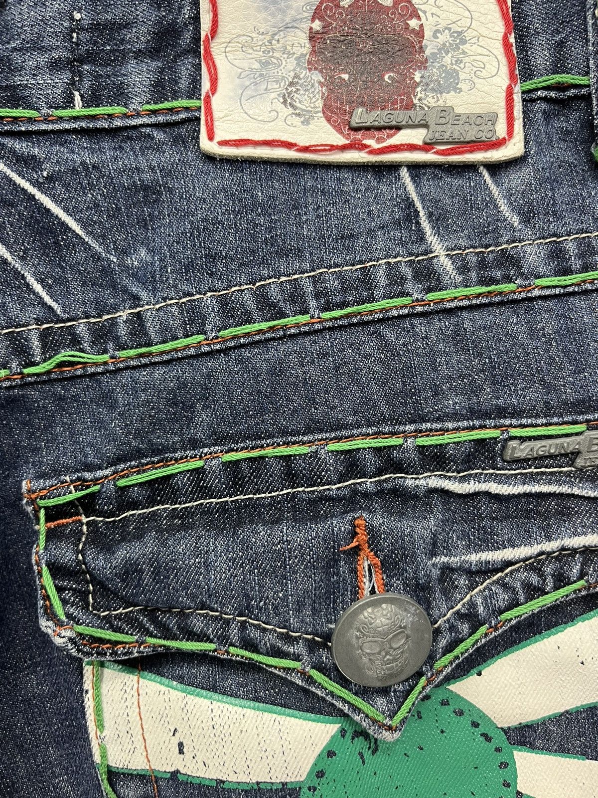 Vintage 90’s LAGUNABEACH Japan’s Rising Sun Skull Button Denim Short Size US 31 - 8 Thumbnail