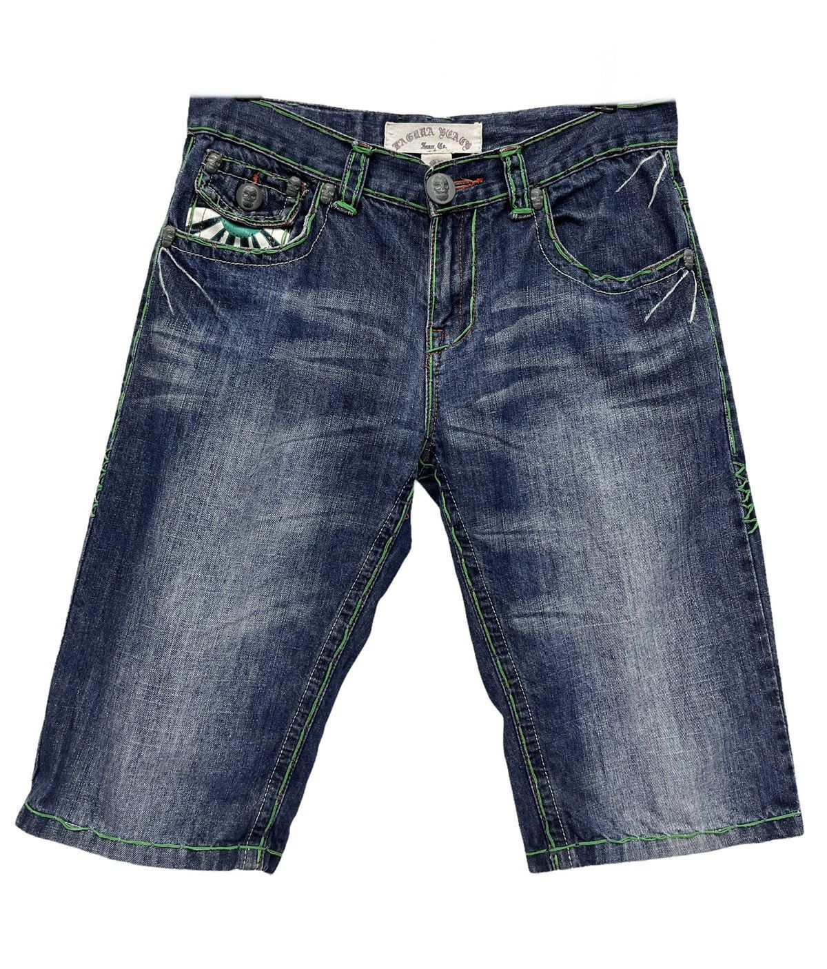 Vintage 90’s LAGUNABEACH Japan’s Rising Sun Skull Button Denim Short Size US 31 - 5 Thumbnail
