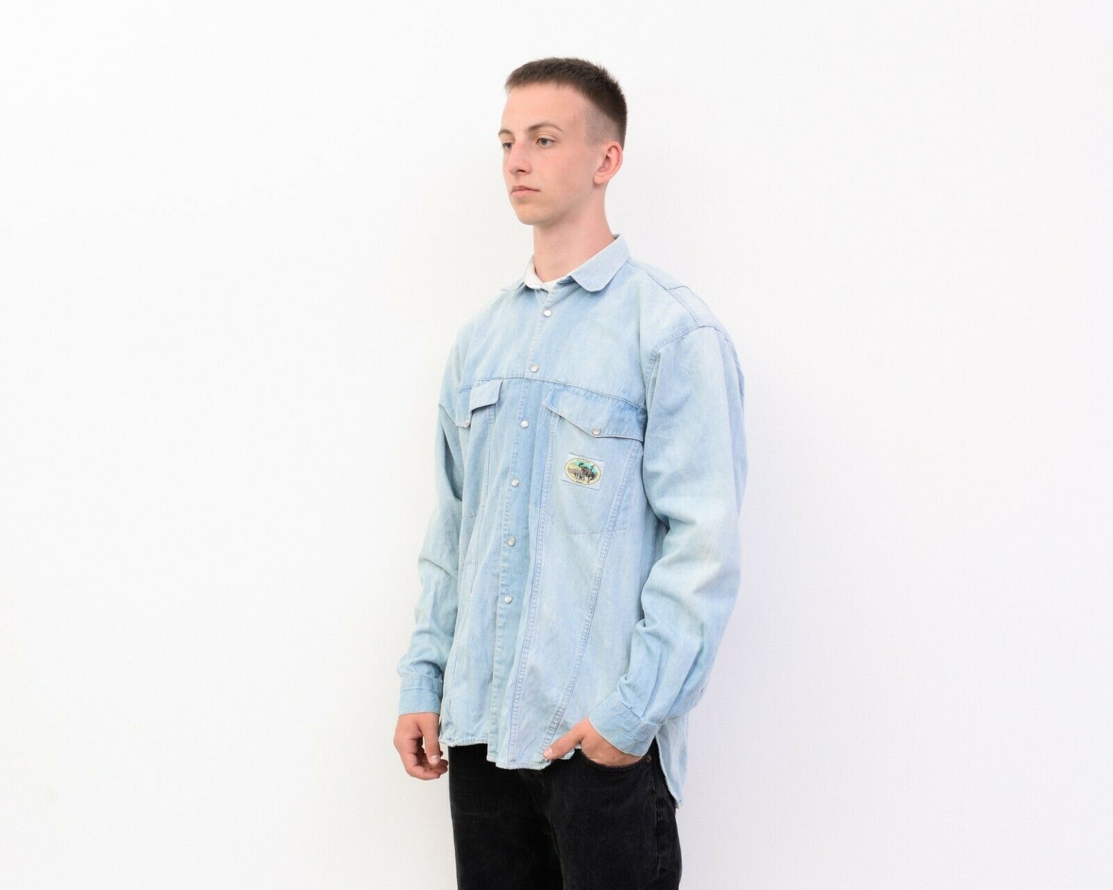 Cowboy Equipment NEWS FLASH Denim Shirt S Long Sleeved Pearl Snap Retro Size US S / EU 44-46 / 1 - 4 Thumbnail