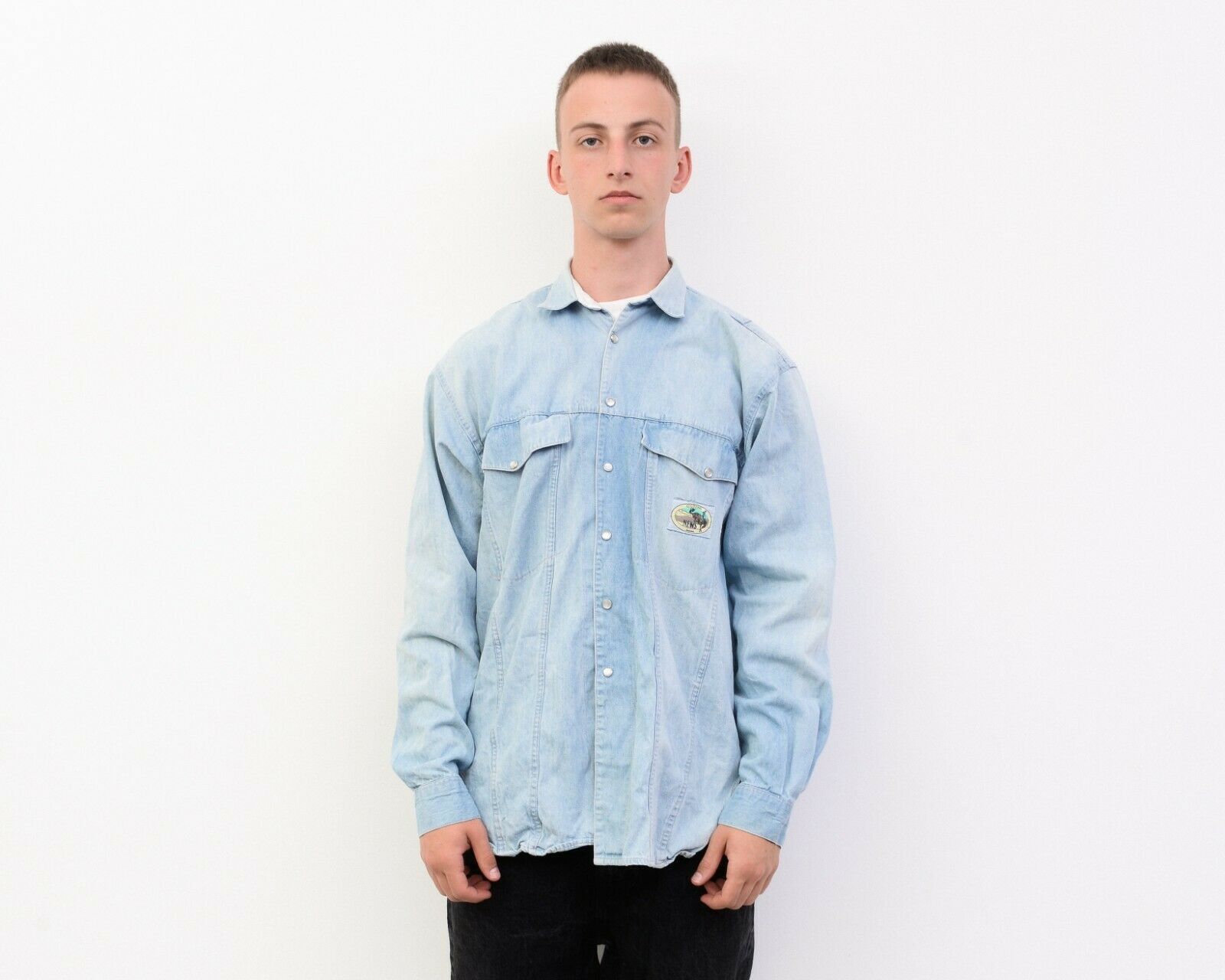 Cowboy Equipment NEWS FLASH Denim Shirt S Long Sleeved Pearl Snap Retro Size US S / EU 44-46 / 1 - 1 Thumbnail