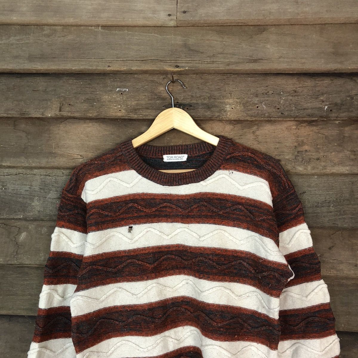 Aran Isles Knitwear Tor Roard Distressed cable Knitwear stripe #H084 Size S / US 4 / IT 40 - 2 Thumbnail