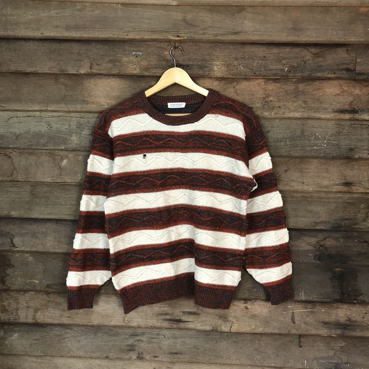 Aran Isles Knitwear Tor Roard Distressed cable Knitwear stripe #H084 Size S / US 4 / IT 40 - 1 Thumbnail