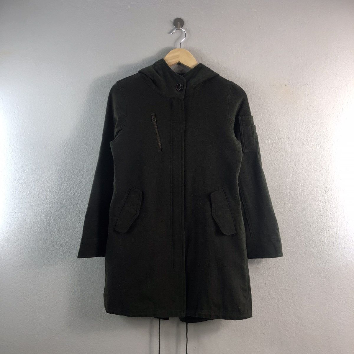 Sunny Clouds Military Pattern Hoddie Long Parka Jacket