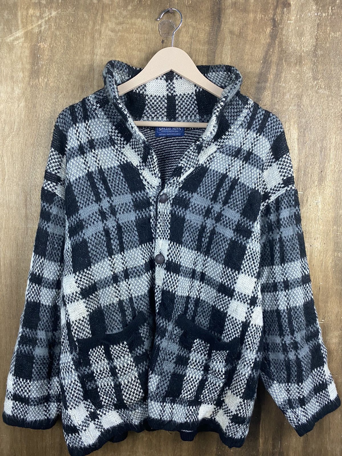 Homespun Knitwear × Japanese Brand Spazio News Knitwear cardigan japan checkered #Z005 Size US M / EU 48-50 / 2 - 2 Thumbnail