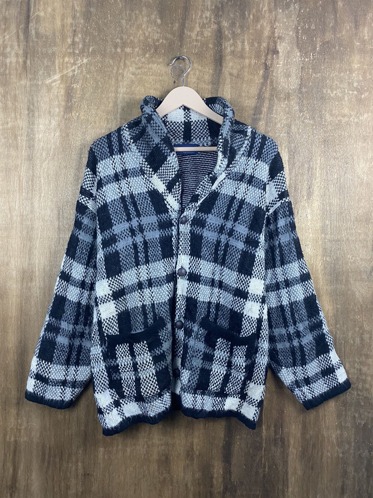 Homespun Knitwear × Japanese Brand Spazio News Knitwear cardigan japan checkered #Z005 Size US M / EU 48-50 / 2 - 1 Thumbnail