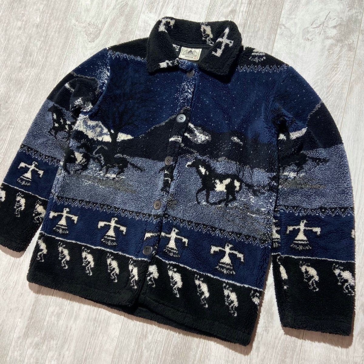 Vintage Vintage 90s Black Mountain AOP Horses Sherpa Fleece Size US L / EU 52-54 / 3 - 2 Thumbnail