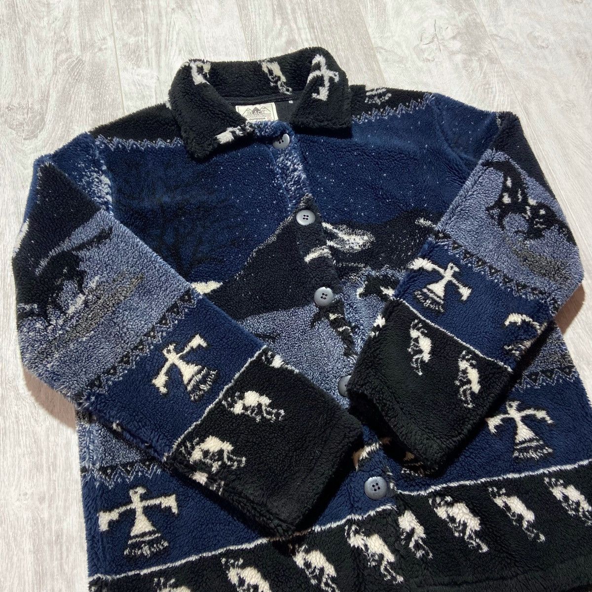 Vintage Vintage 90s Black Mountain AOP Horses Sherpa Fleece Size US L / EU 52-54 / 3 - 8 Thumbnail