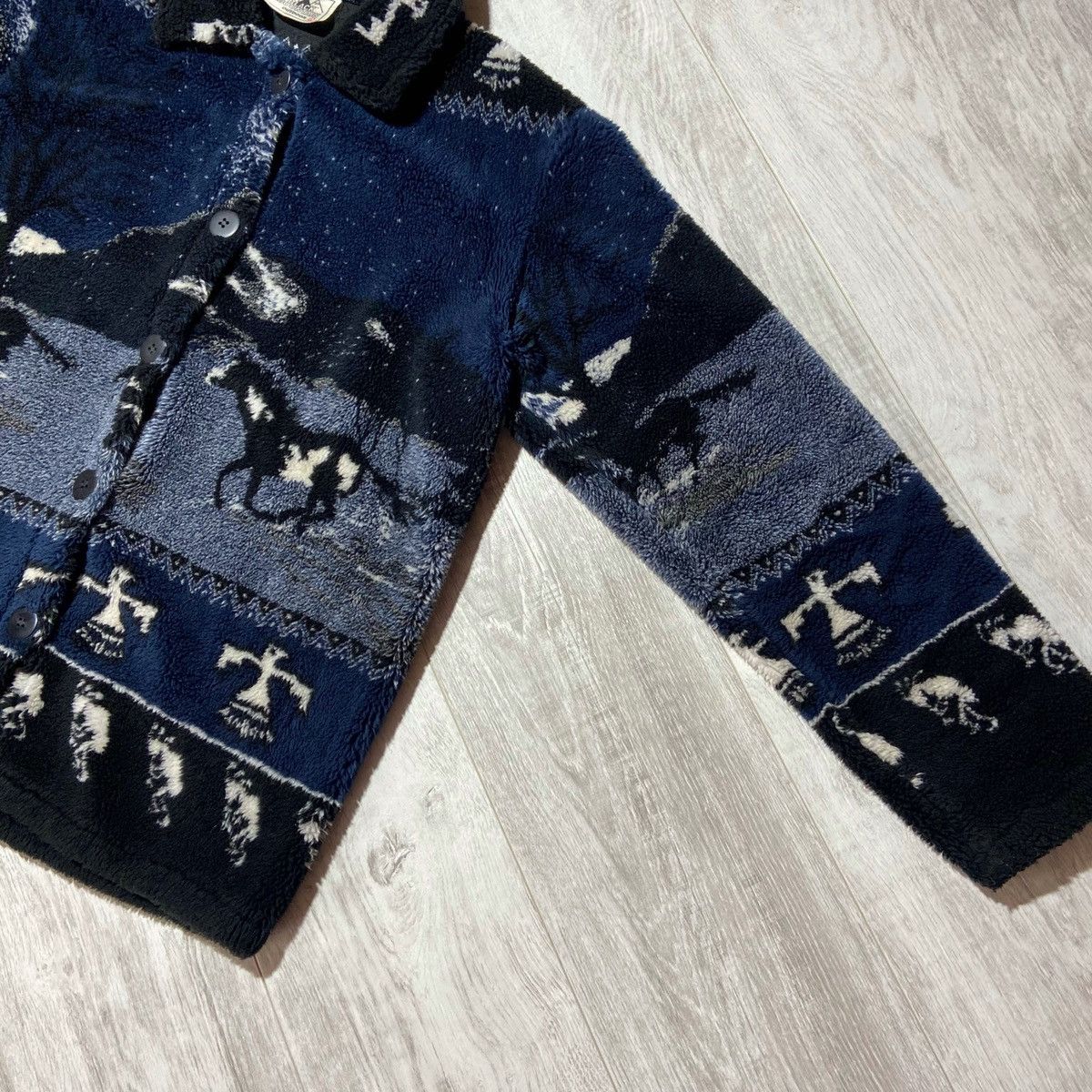 Vintage Vintage 90s Black Mountain AOP Horses Sherpa Fleece Size US L / EU 52-54 / 3 - 9 Thumbnail