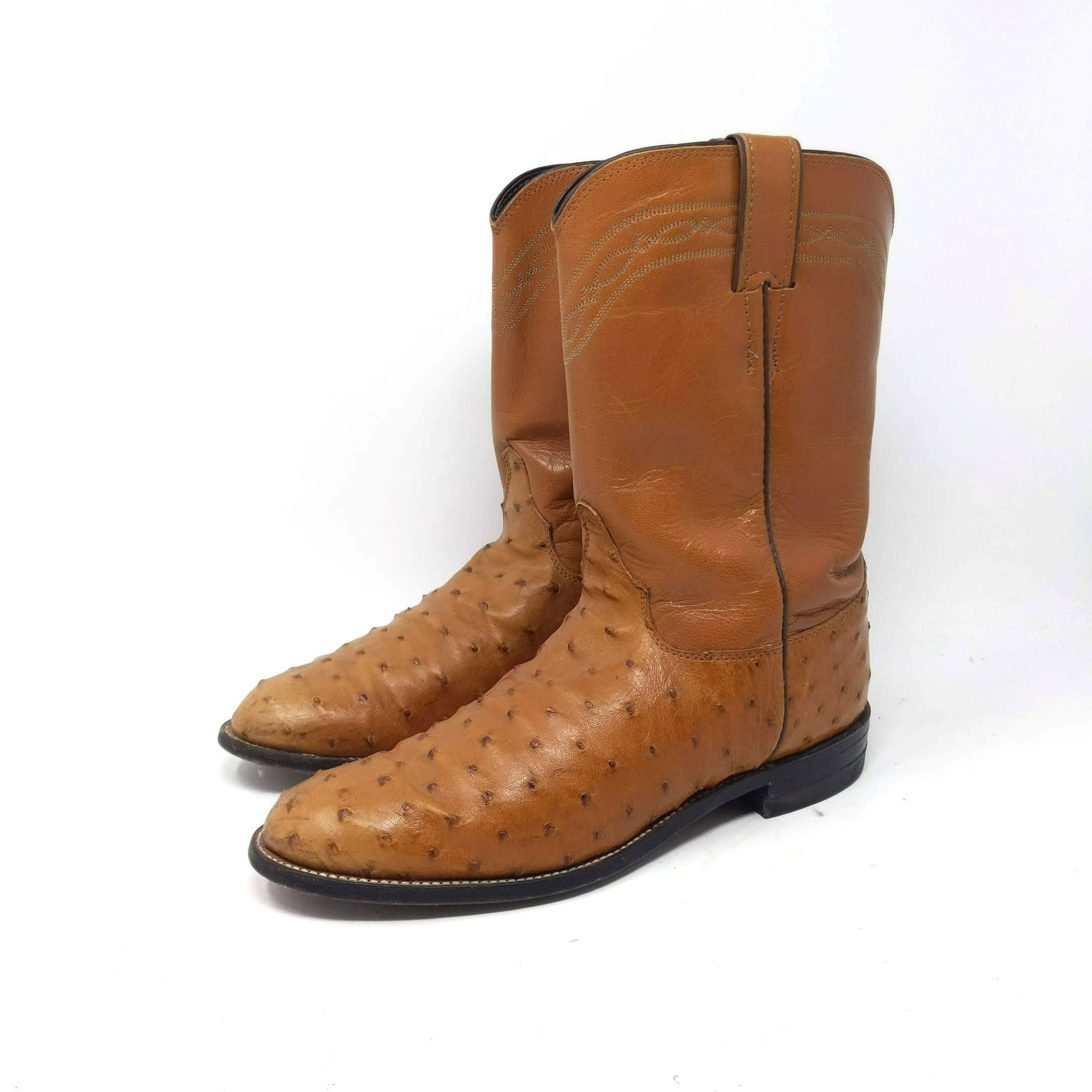 Justin Justin Roper Tan Ostrich Leather Boots | Grailed