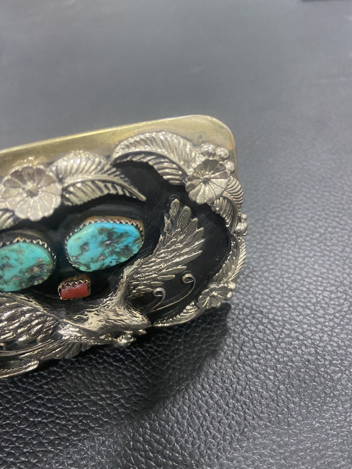 Other Sterling Silver Eagle Turquoise And Red Coral Belt Buckle Size ONE SIZE - 7 Thumbnail