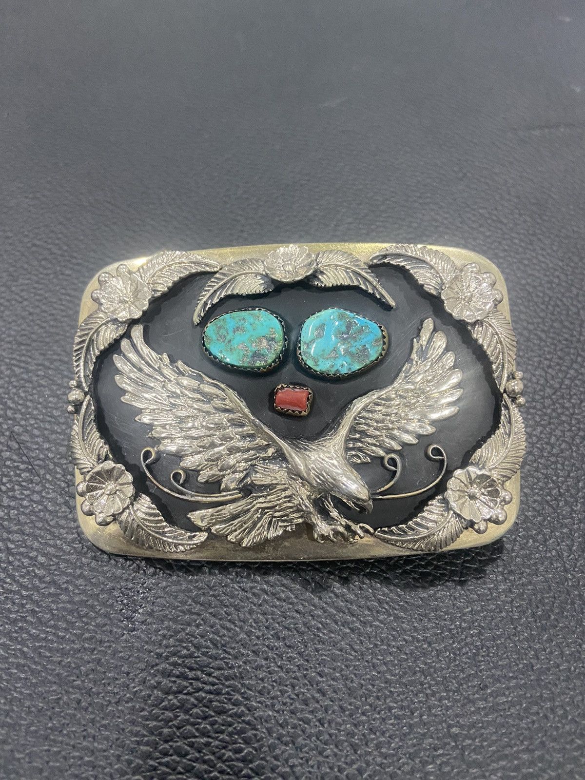 Other Sterling Silver Eagle Turquoise And Red Coral Belt Buckle Size ONE SIZE - 1 Thumbnail