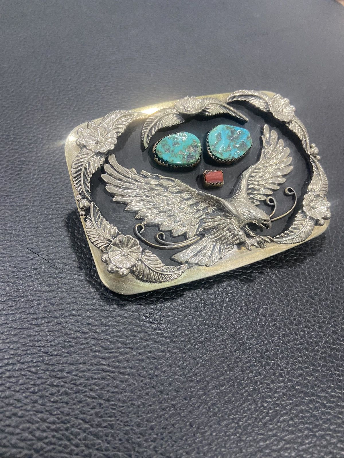 Other Sterling Silver Eagle Turquoise And Red Coral Belt Buckle Size ONE SIZE - 2 Thumbnail