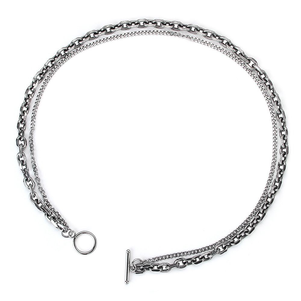 Jewelry × Vintage Fashion Antique Silver Titanium Steel Double Layer Chain Size ONE SIZE - 3 Thumbnail