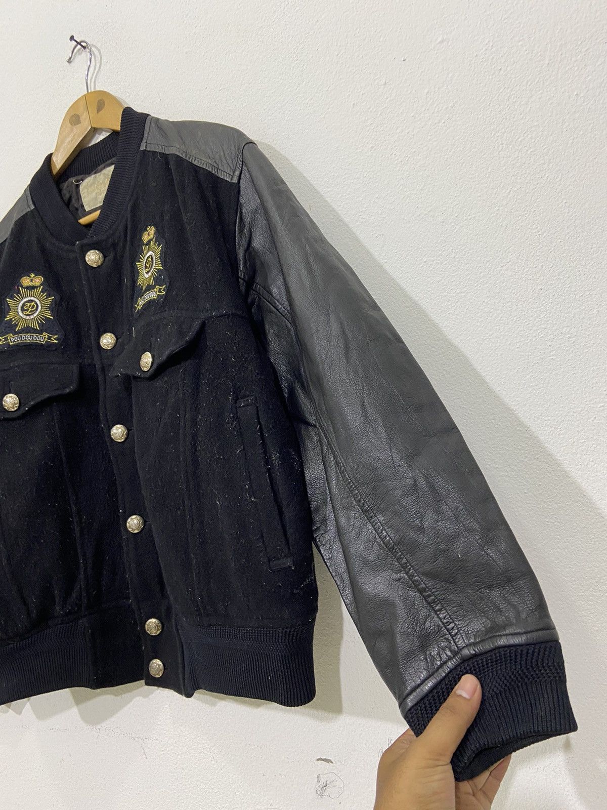 Vintage Vintage Japanese Pou Dou Dou Leather Wool Varsity Jacket Size US L / EU 52-54 / 3 - 3 Thumbnail