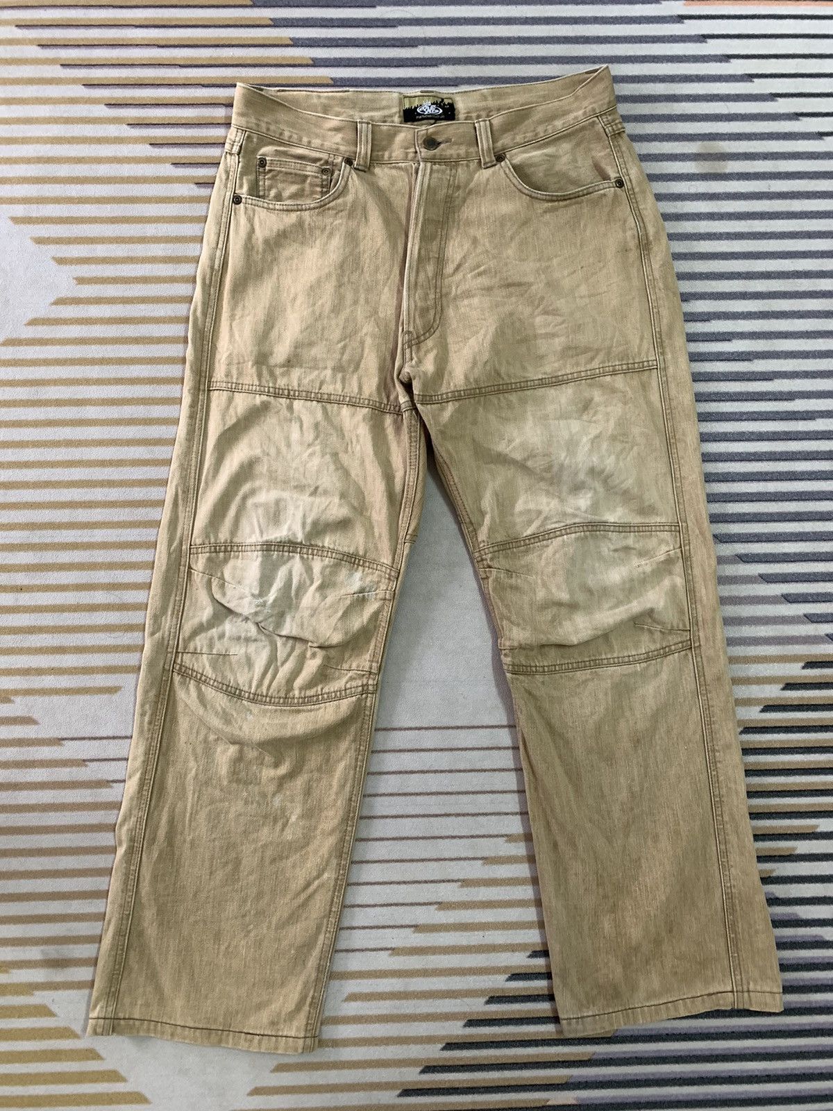 Japanese Brand PNB Nation Clothing double knees natural faded Size US 34 / EU 50 - 1 Thumbnail