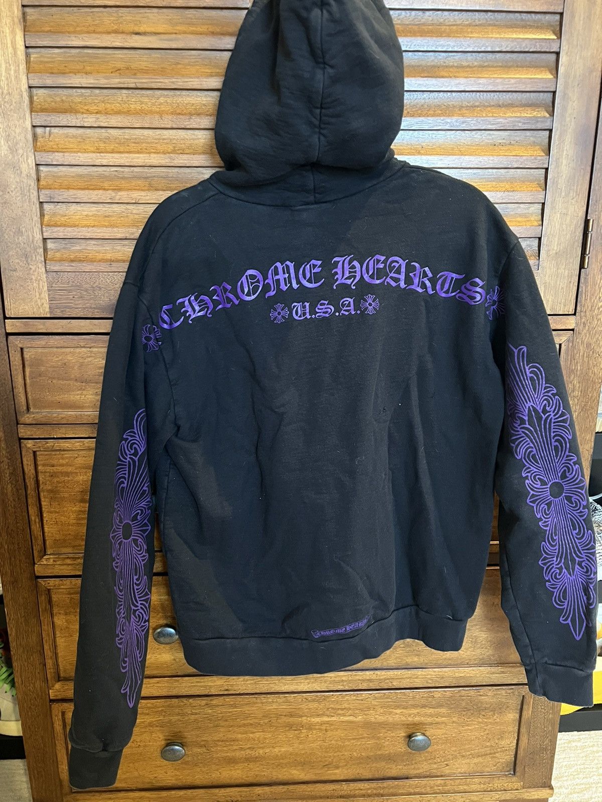 image of Chrome Hearts F&f Friends And Family Pullover Hoodie Purple in Black Purple, Men's (Size Small)