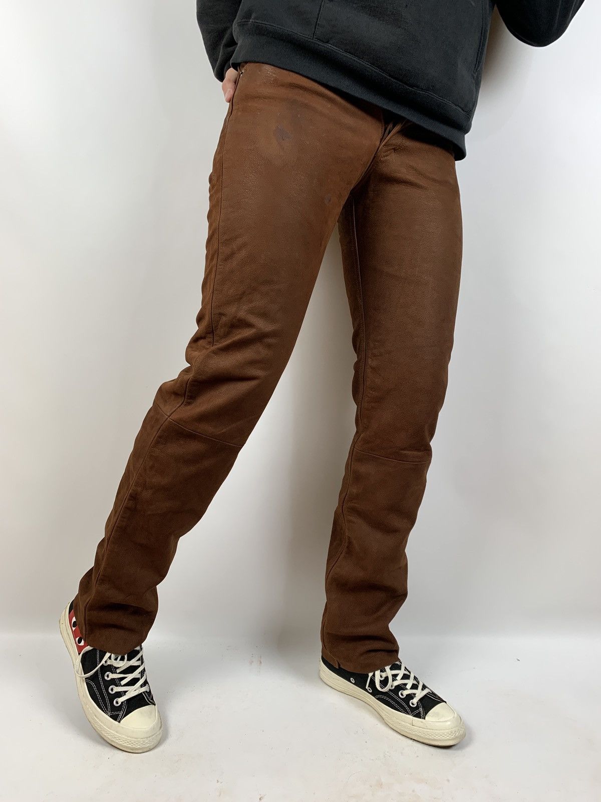 Genuine Leather Vintage Genuine Leather Brown Biker Pants Travis Scott Style Size US 32 / EU 48 - 1 Thumbnail