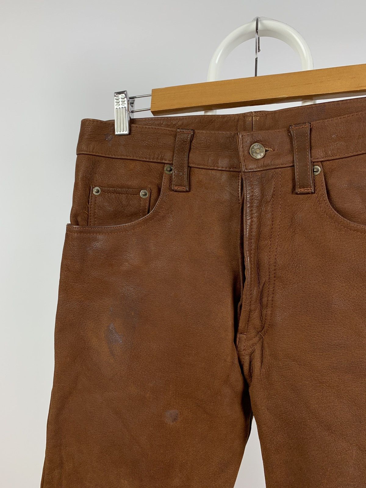 Genuine Leather Vintage Genuine Leather Brown Biker Pants Travis Scott Style Size US 32 / EU 48 - 10 Thumbnail