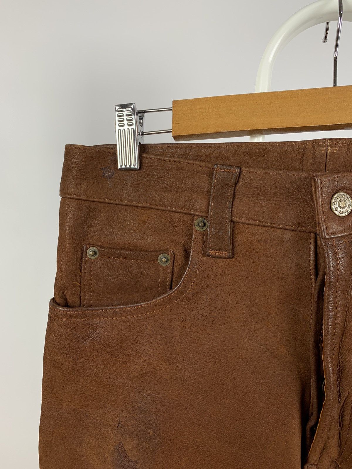 Genuine Leather Vintage Genuine Leather Brown Biker Pants Travis Scott Style Size US 32 / EU 48 - 11 Thumbnail