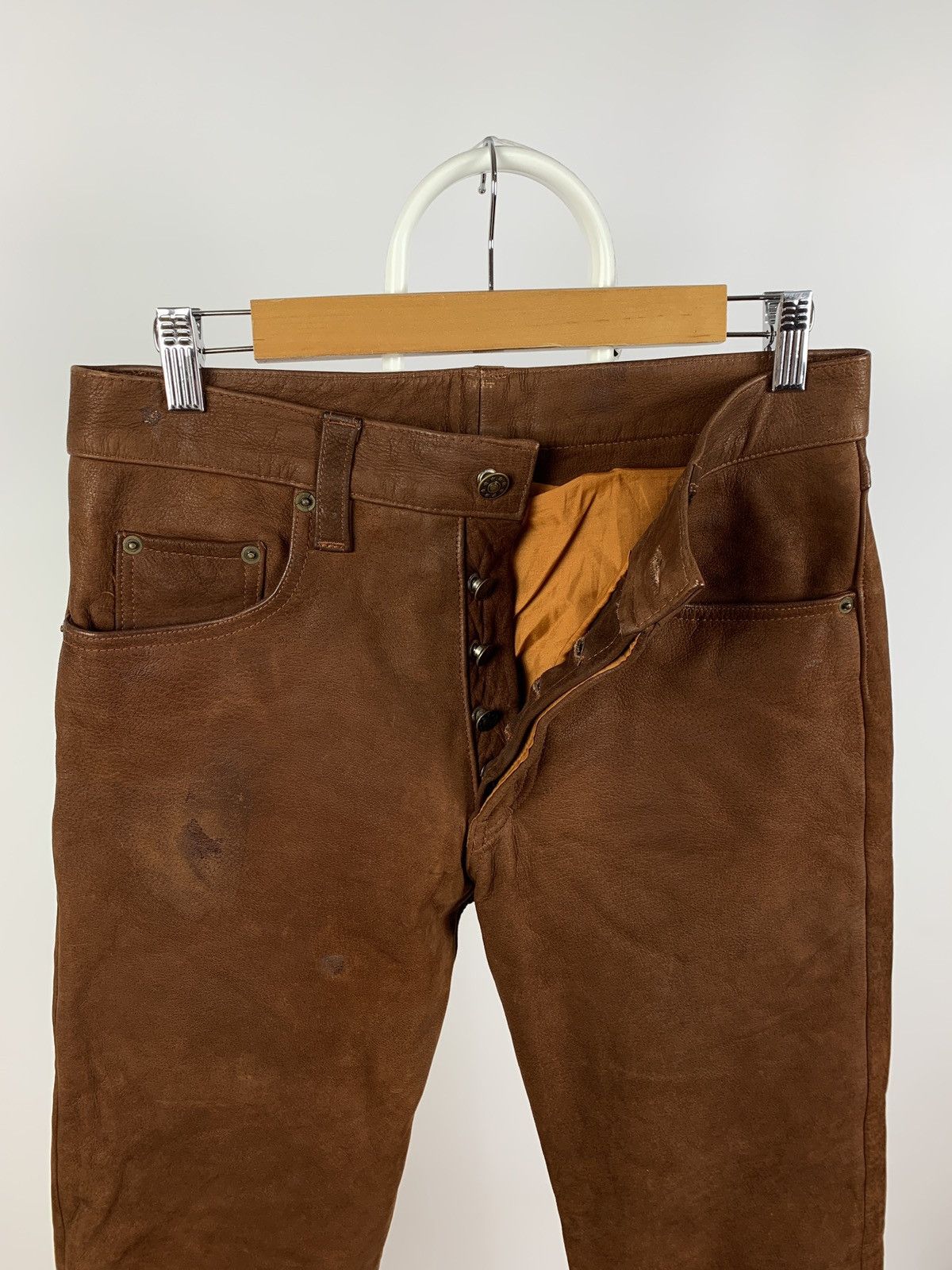 Genuine Leather Vintage Genuine Leather Brown Biker Pants Travis Scott Style Size US 32 / EU 48 - 15 Thumbnail