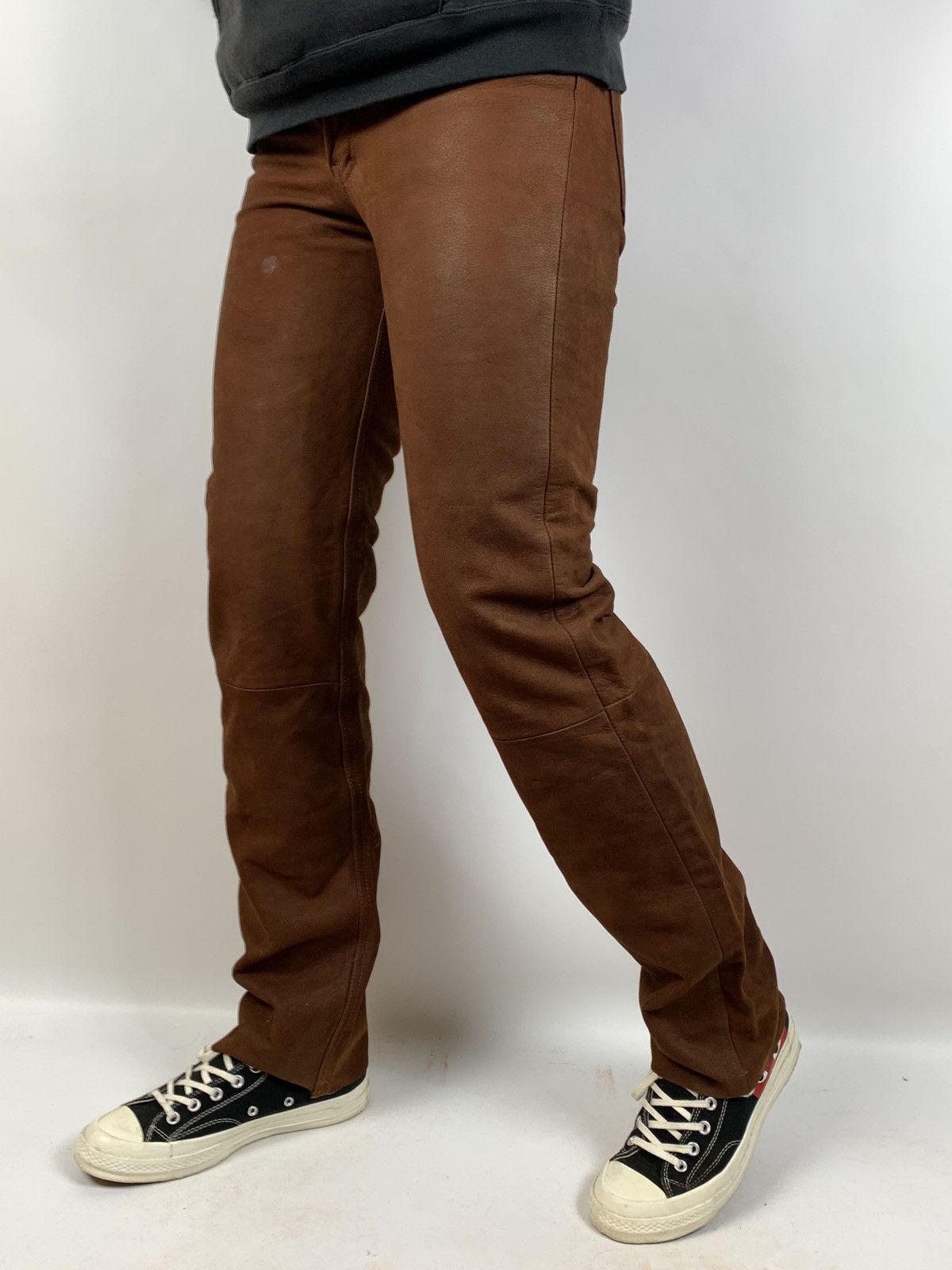 Genuine Leather Vintage Genuine Leather Brown Biker Pants Travis Scott Style Size US 32 / EU 48 - 2 Thumbnail