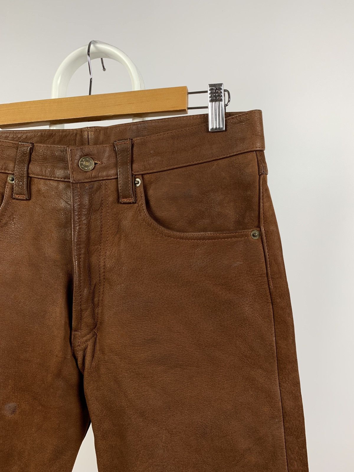 Genuine Leather Vintage Genuine Leather Brown Biker Pants Travis Scott Style Size US 32 / EU 48 - 9 Thumbnail