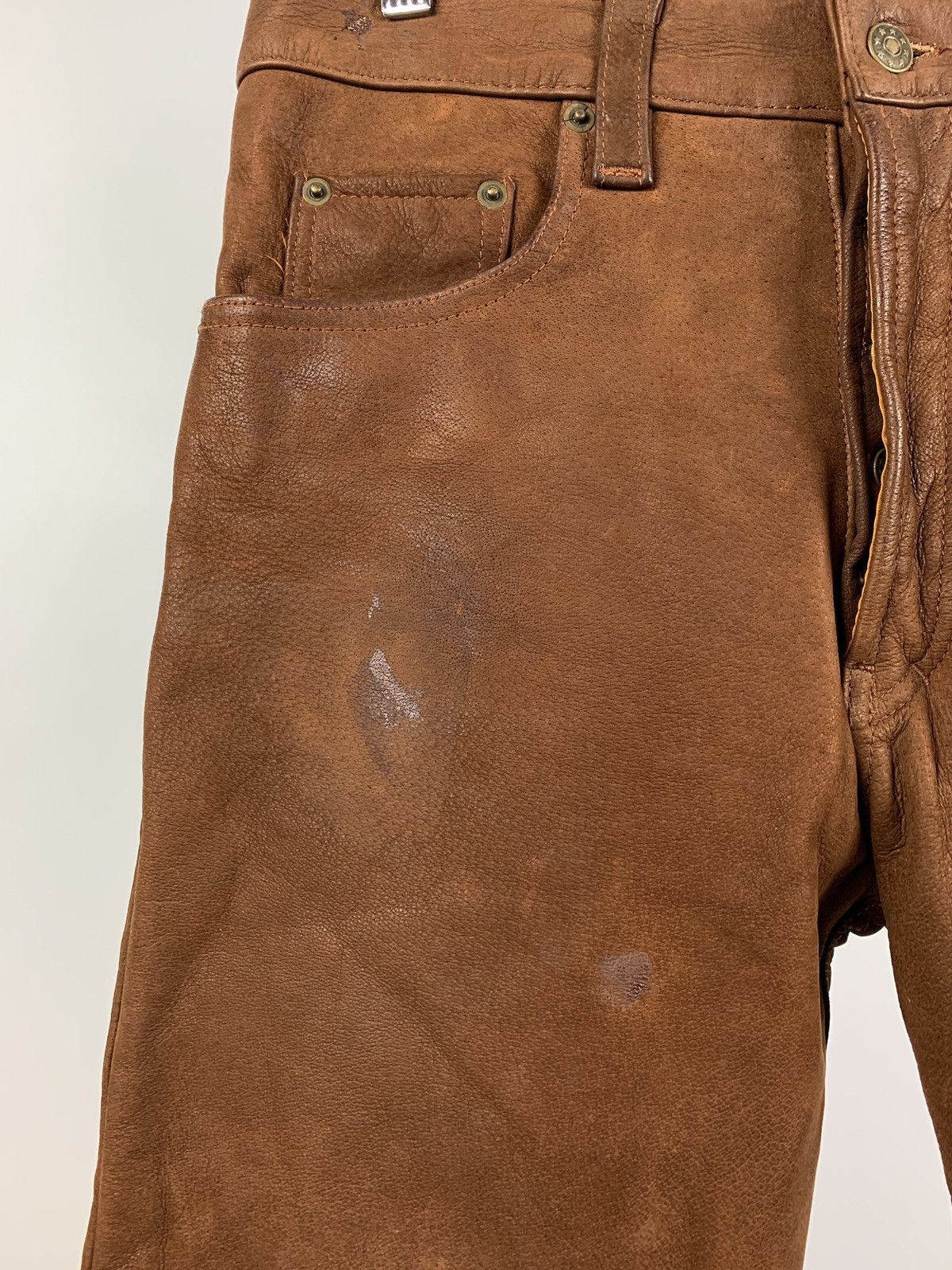 Genuine Leather Vintage Genuine Leather Brown Biker Pants Travis Scott Style Size US 32 / EU 48 - 13 Thumbnail