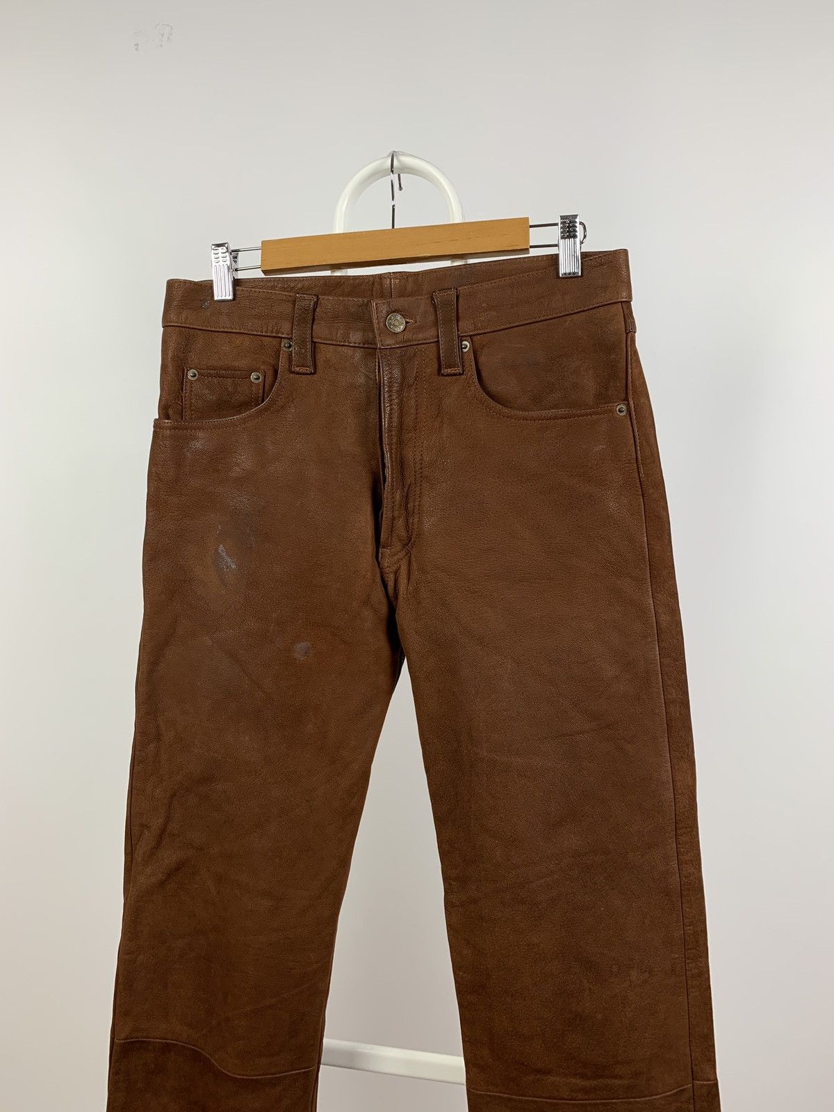 Genuine Leather Vintage Genuine Leather Brown Biker Pants Travis Scott Style Size US 32 / EU 48 - 8 Thumbnail