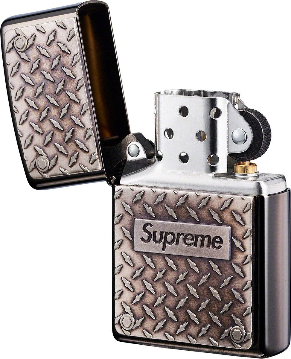 Supreme × Zippo SS19 Supreme Diamond Plate Zippo Lighter Metal Box Logo |  Grailed