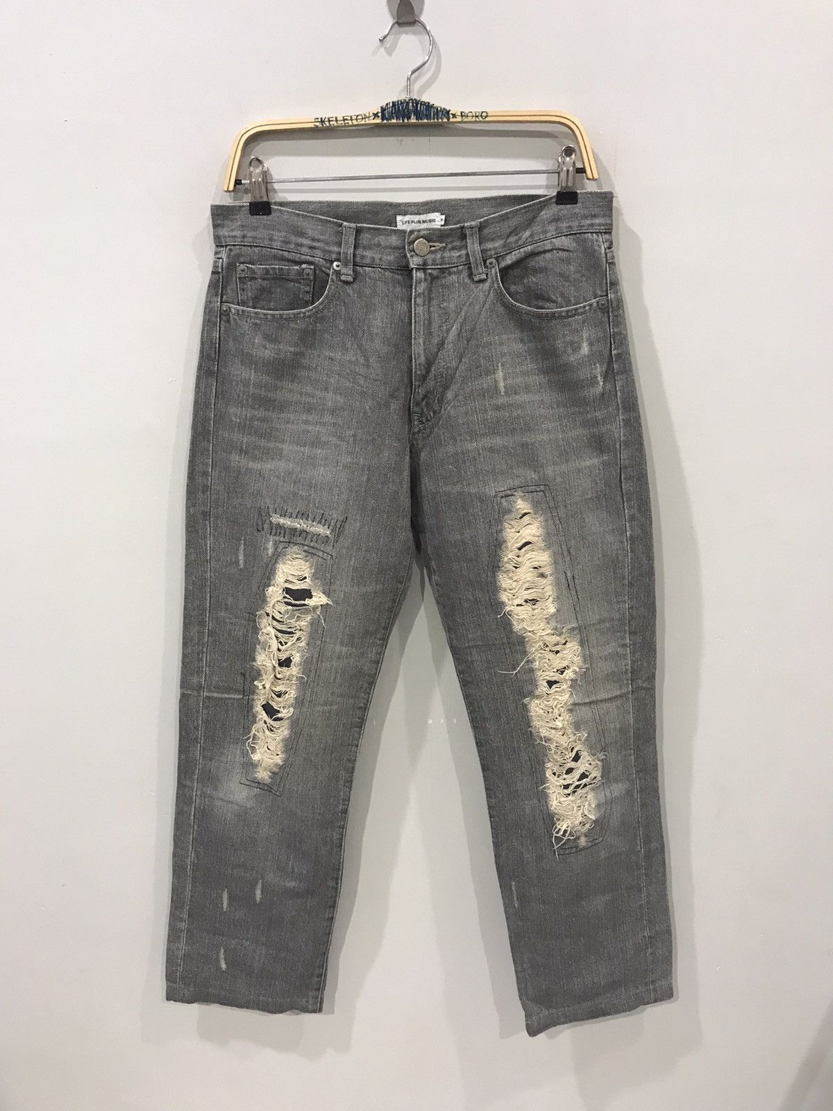 Image of Life Plus Music Dope Sick Japan Distressed Denim in Grey, Men's (Size 31)