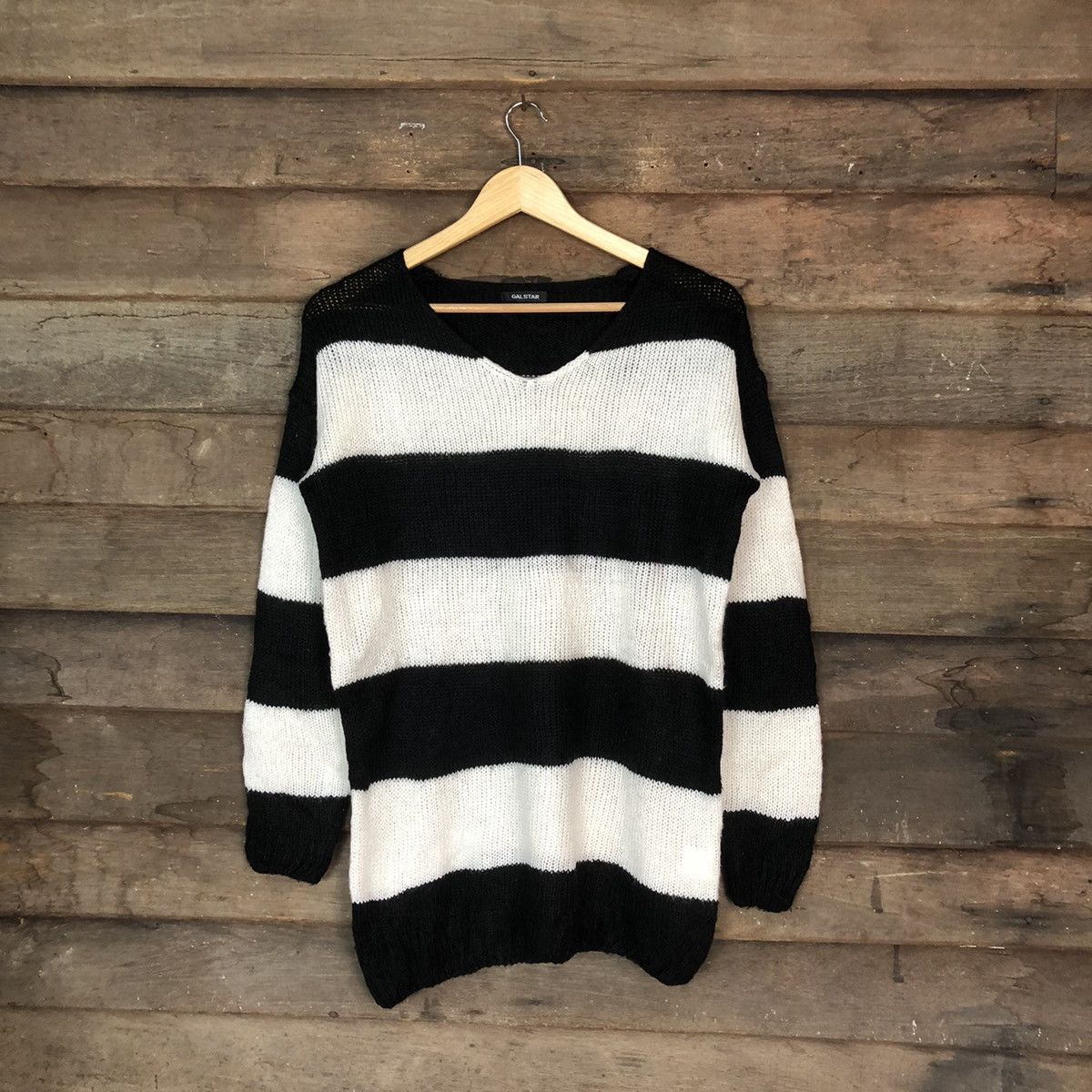 Homespun Knitwear Gal Star Stripe White Black Knitwear #H081 Size US M / EU 48-50 / 2 - 1 Thumbnail
