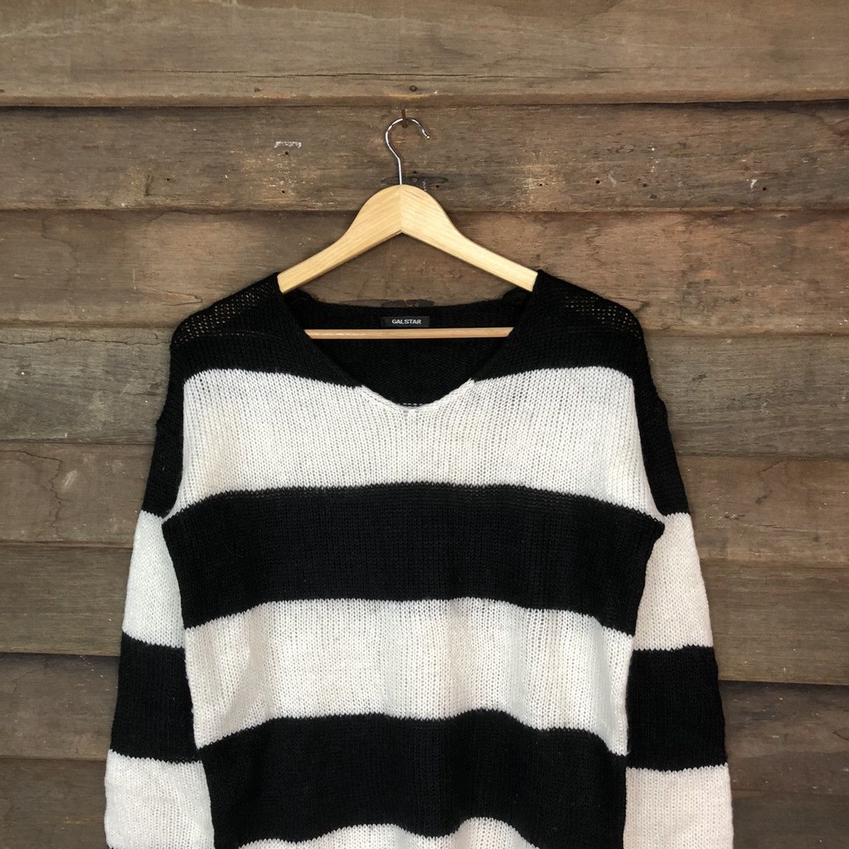 Homespun Knitwear Gal Star Stripe White Black Knitwear #H081 Size US M / EU 48-50 / 2 - 2 Thumbnail