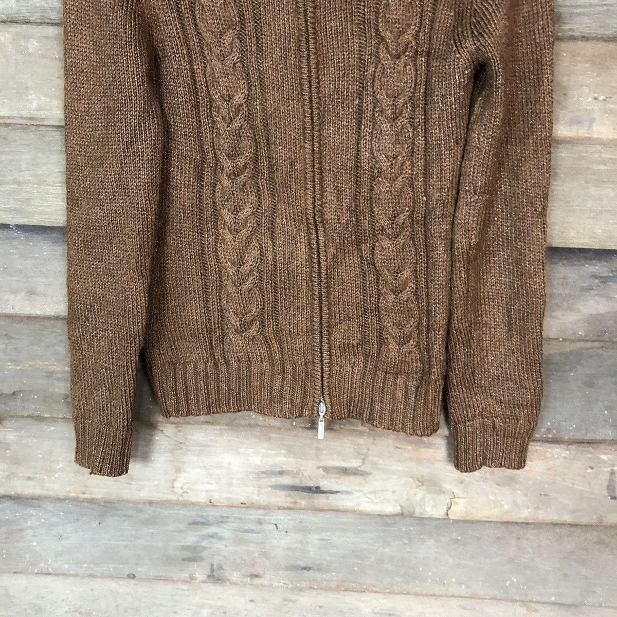 Aran Isles Knitwear × Michel Klein Michel Klein Brown cable Knitwear cardigan#6808 Size XS / US 0-2 / IT 36-38 - 3 Thumbnail