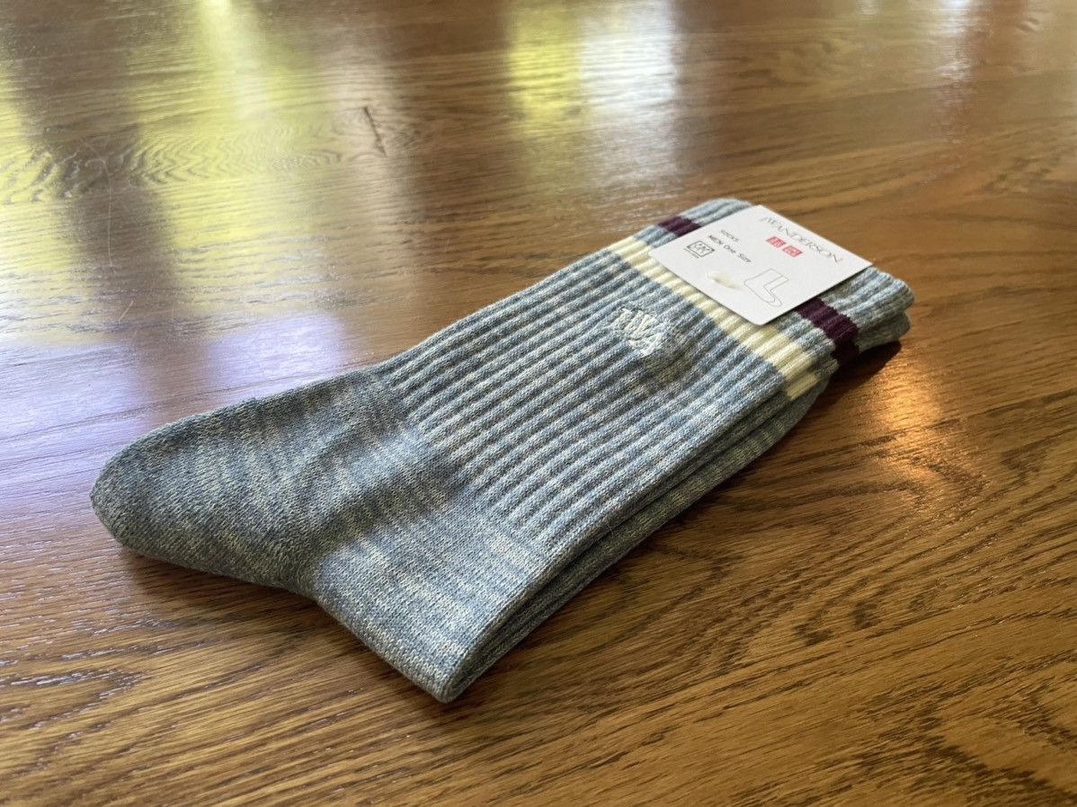 JW Anderson × Uniqlo White Heather Socks Dress Crew Tube Cotton Logo Cream Navy Size ONE SIZE - 5 Thumbnail
