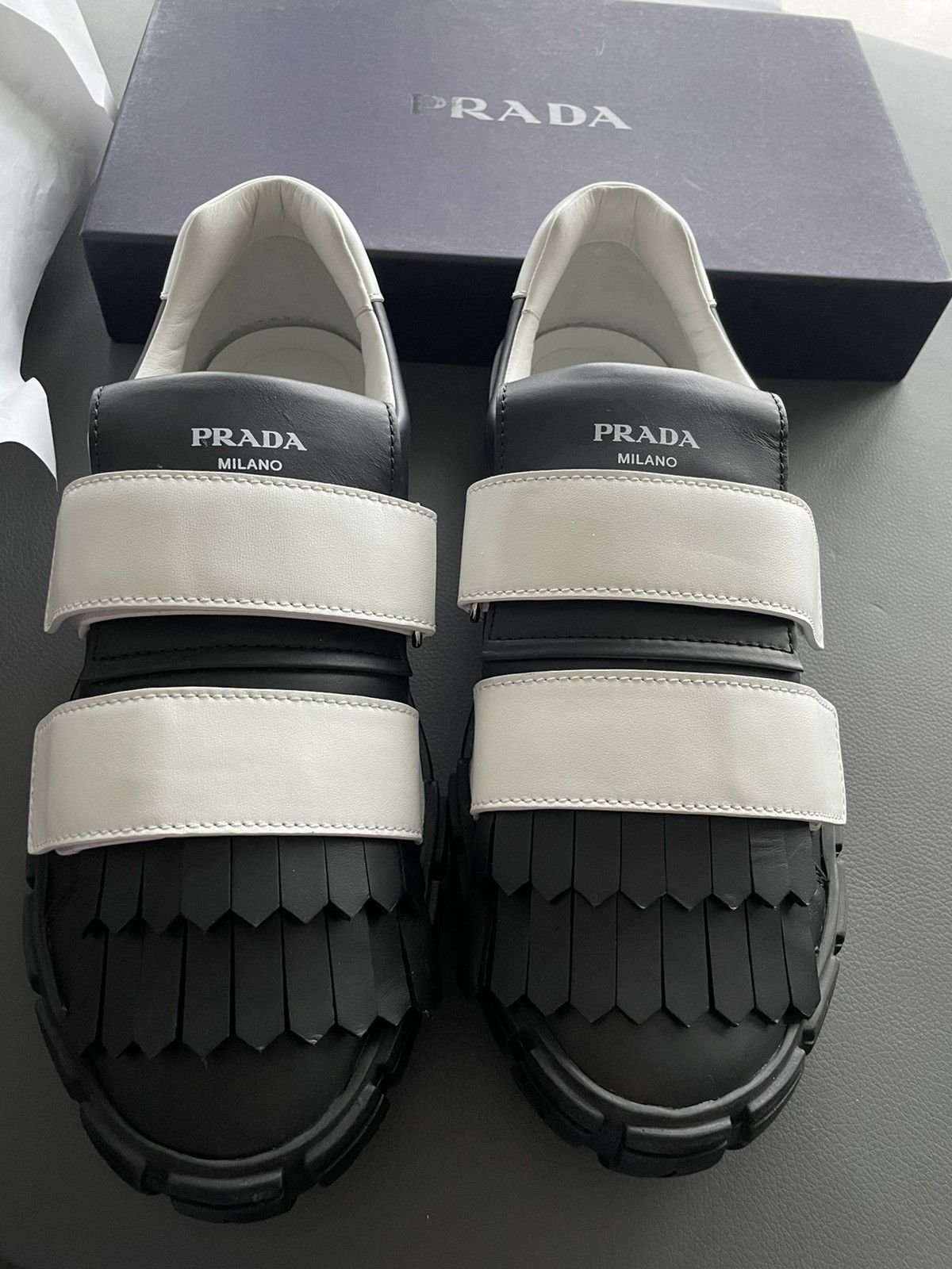 Prada BrandNew Limited Edition Runway Prada Logo Leather Sneakers Size US 10 / EU 43 - 14 Thumbnail