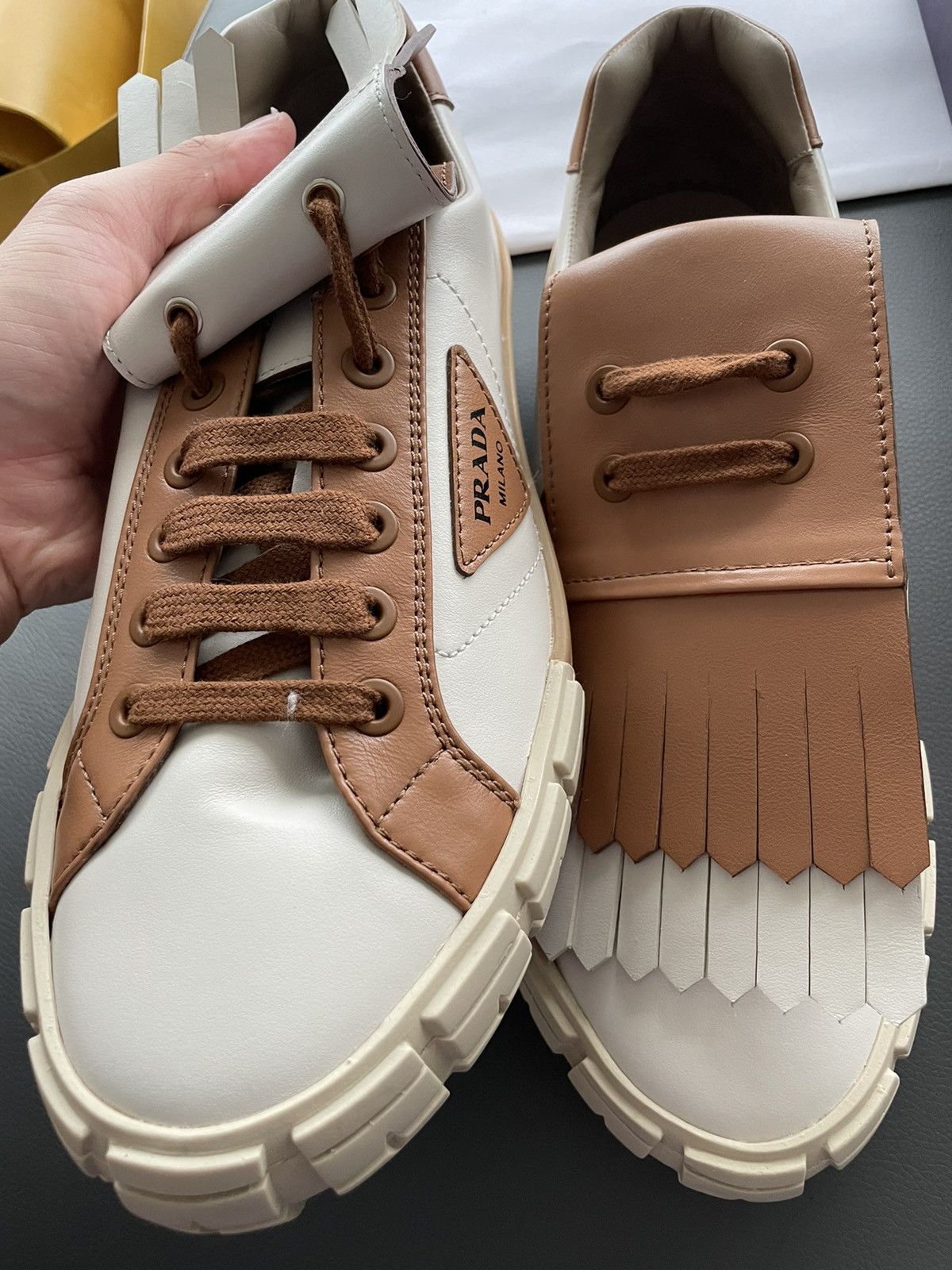 Prada Super Runway Limited Edition Prada Logo Leather Sneakers Size US 10 / EU 43 - 5 Thumbnail
