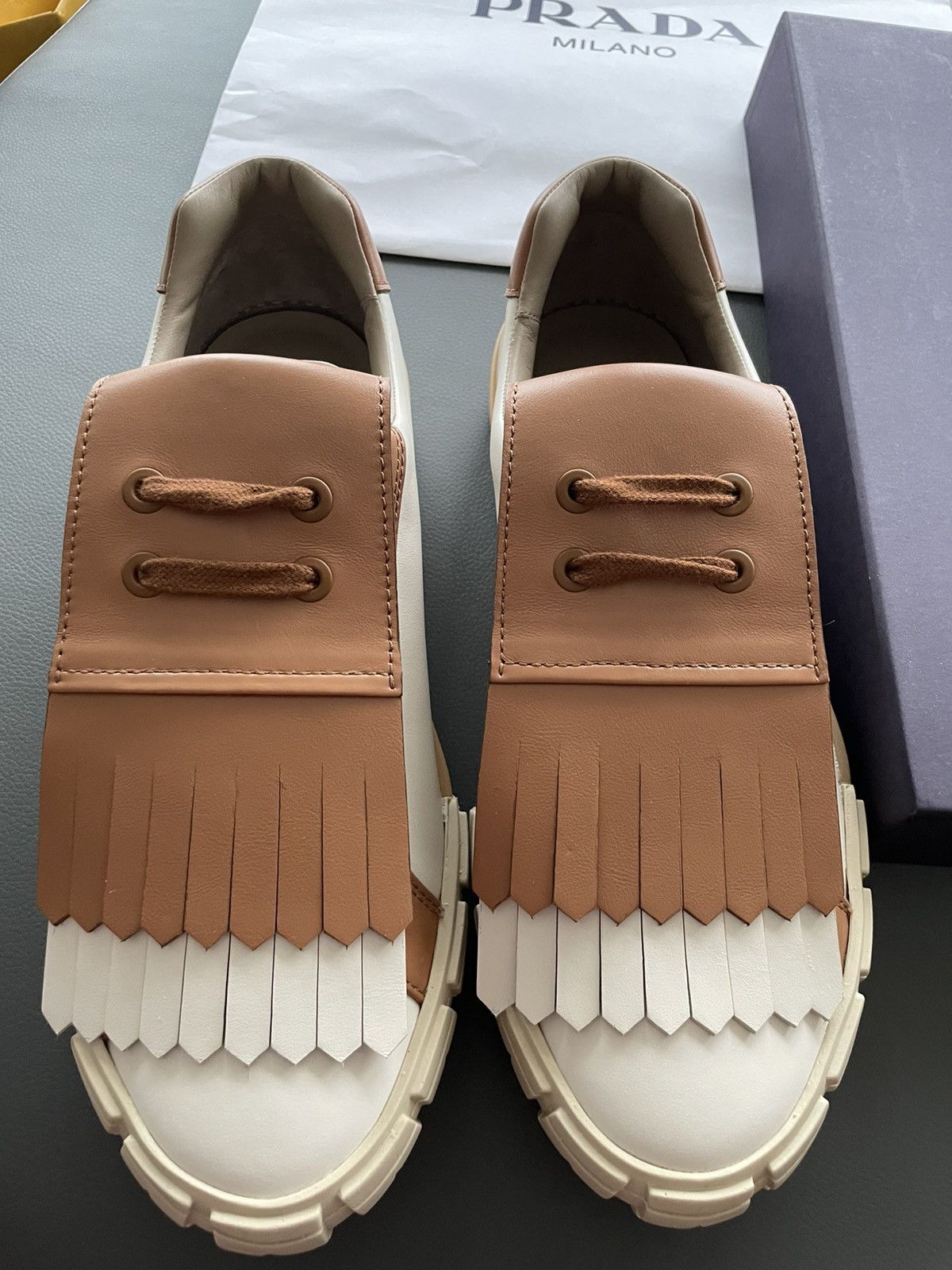 Prada Super Runway Limited Edition Prada Logo Leather Sneakers Size US 10 / EU 43 - 13 Thumbnail