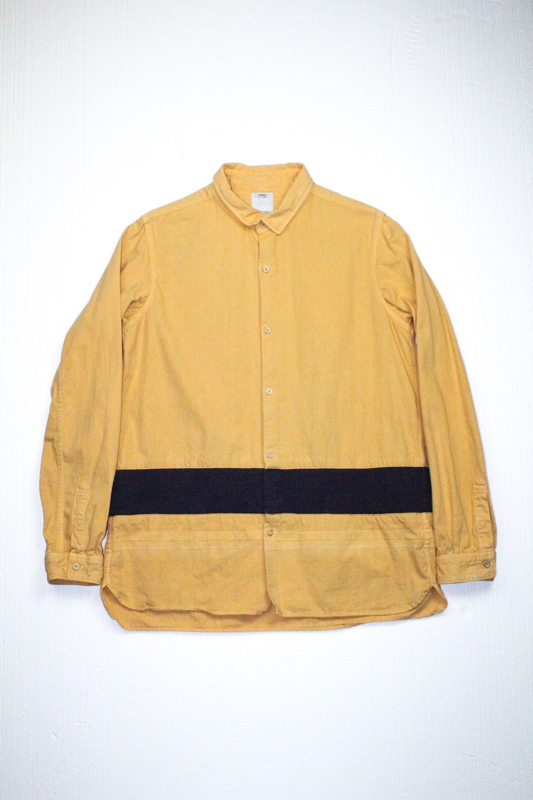 image of Visvim Long Rider Shirt Knit Border L/s (Overdyed) in Mustard, Men's (Size XL)