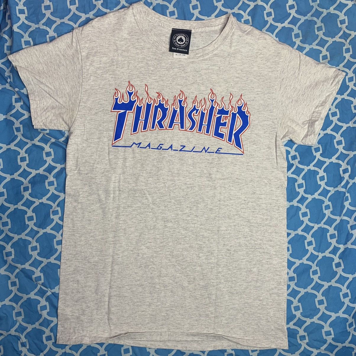 Thrasher Thrasher T shirt Men s size Small Grey blue red tee Flames Grailed