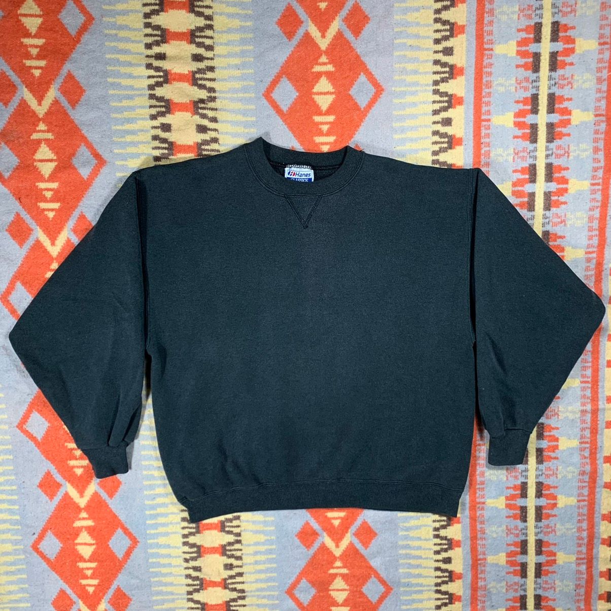 Vintage Vintage 1990’s Hanes Blank Sweatshirt Sun Faded Black Size US XL / EU 56 / 4 - 1 Preview