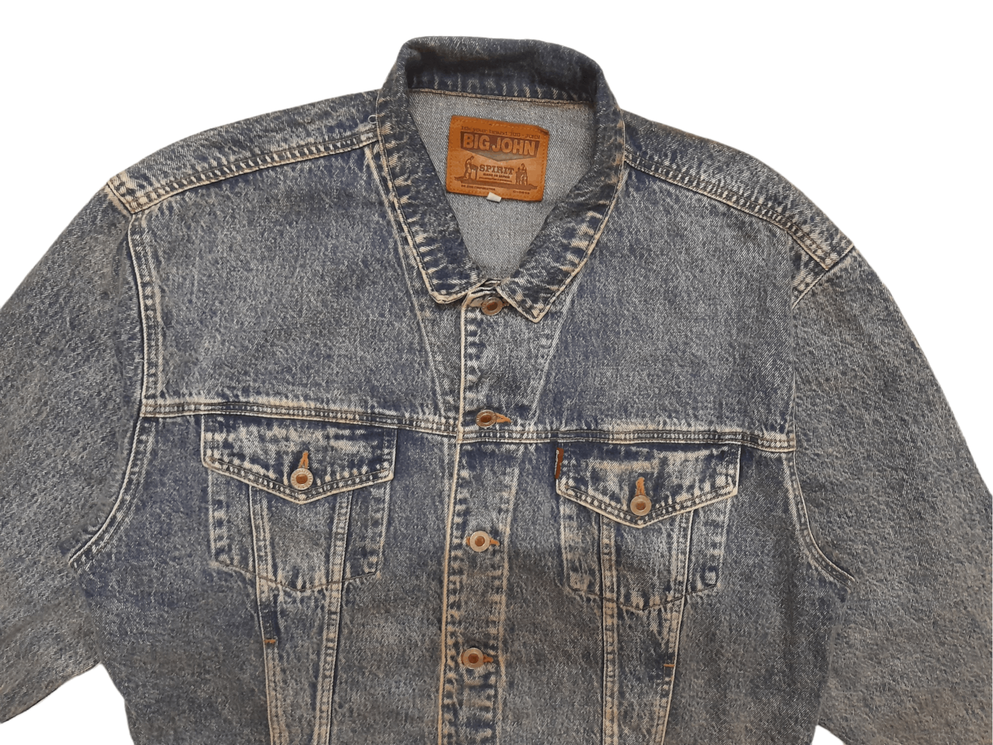 Big John × Vintage 90s Big John Denim Jacket Trucker Stone Washed (E78) Size US XL / EU 56 / 4 - 2 Thumbnail
