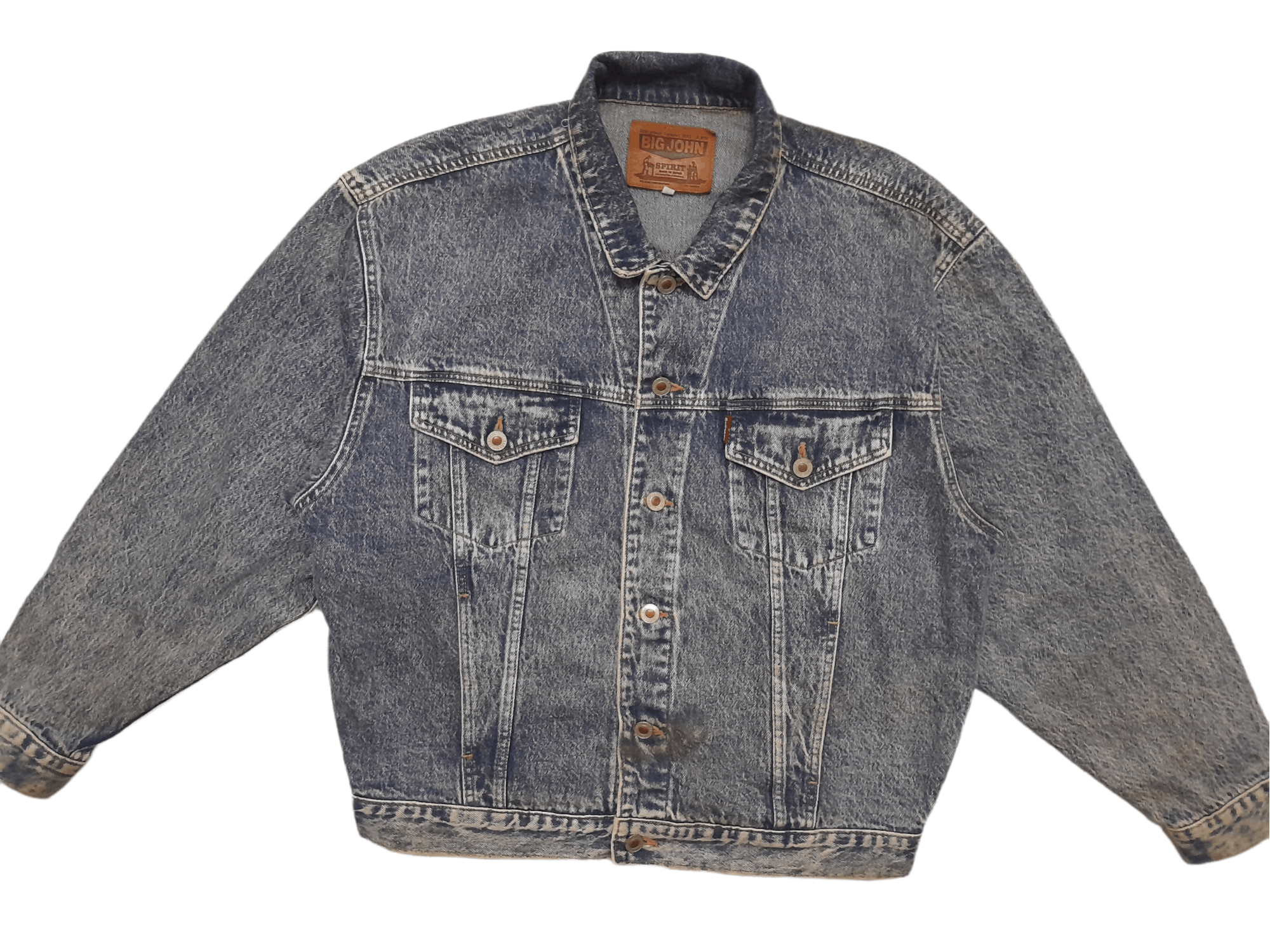 Big John × Vintage 90s Big John Denim Jacket Trucker Stone Washed (E78) Size US XL / EU 56 / 4 - 1 Thumbnail